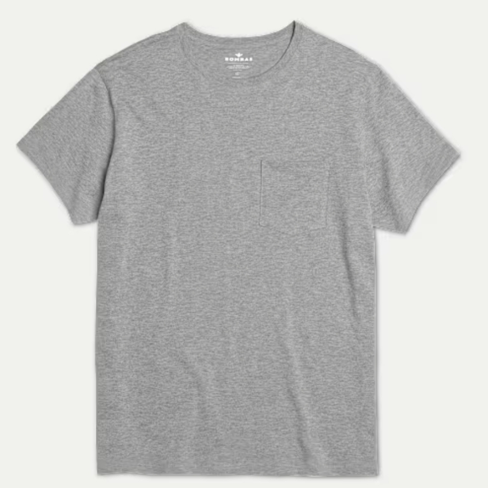 XL Bombas Men's Pima Cotton Pocket Crewneck T-Shirt Heather Gray Grey Shirt Tee